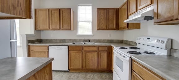 Kitchen cabinets at Grand Oaks Apartments in Chester VA