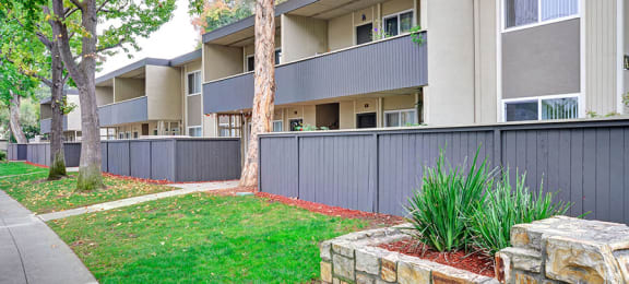 exterior shot of private balconies and patios at Trestles Apartments in San Jose, CA