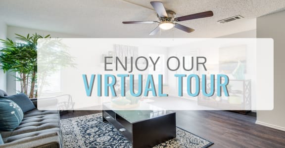 Blue Living Room Virtual Tour at Wildwood Apartments, CLEAR Property Management, Texas