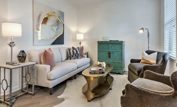 Trendy Living Room at Residence at Tailrace Marina, North Carolina, 28120