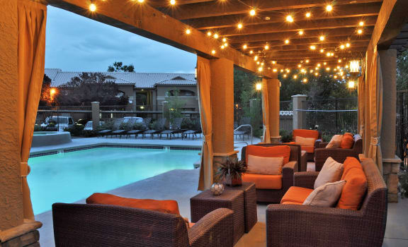 Beautiful Cabana Lighted at Night at Albuquerque Apartments for Rent
