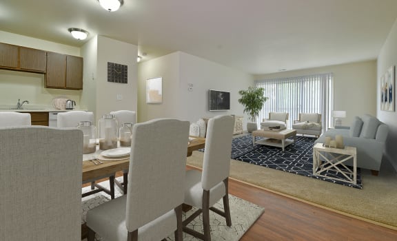 Living Room With Dining Area at Grand Bend Club Apartments, Grand Blanc, Michigan