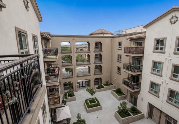 Aerial view of courtyard, Casa Salazar Apartments Los Angeles, CA