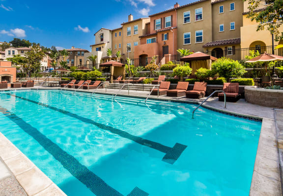 Pool with Lounge Chairs  3402 Piazza De Oro Way Piazza D Oro Townhome rentals l Oceanside Ca