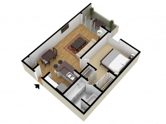 1 Bed 1 Bath Floor Plan
