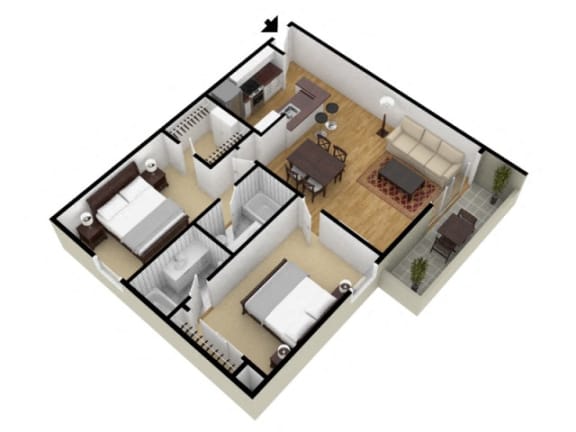 2 Bed 2 Bath Floor Plan