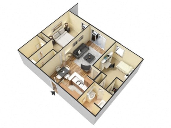 2 Bed 2 Bath Floor Plan