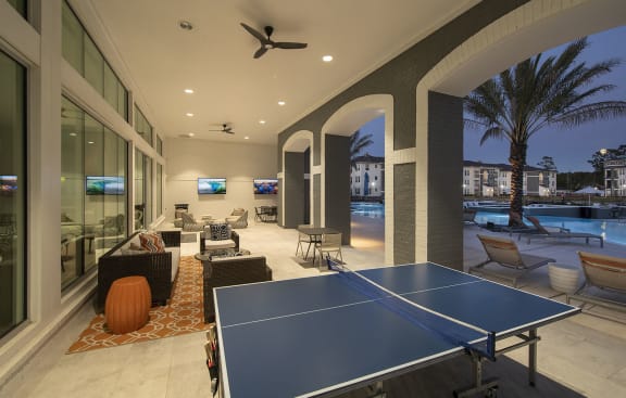 Outdoor covered patio with ping pong