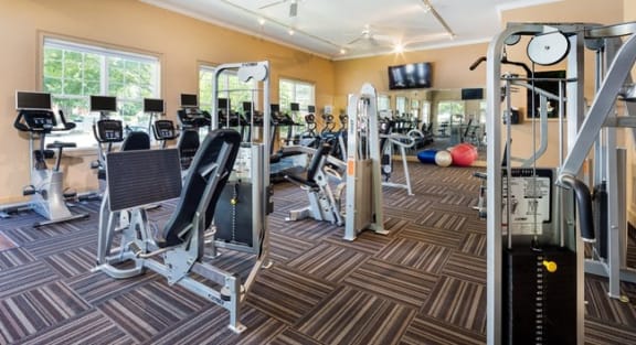 Fitness Center With Modern Equipment at Summermill at Falls River, Raleigh, NC, 27614
