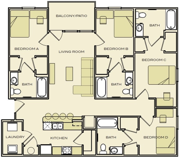 Floor Plans of Flats at MacArthur in Lawton, OK