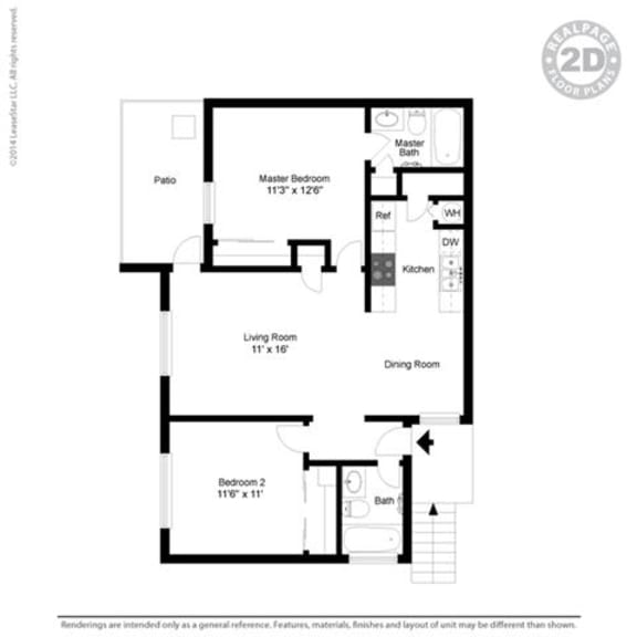 Two Bed Two Bath Floor Plan Two Bed Two Bath Floor Plan at Clayton Creek Apartments, California