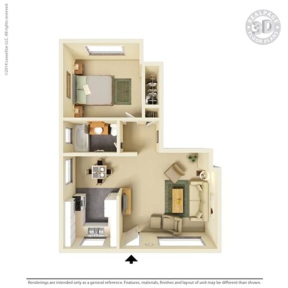 1 Bedroom 1 Bath Floor Plan 1 Bedroom 1 Bath Floor Plan at Colonial Garden Apartments, San Mateo