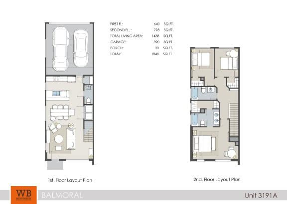 3191A Floor Plan 3191A Floor Plan - 1,844 Sq.Ft. at Clearwater at Balmoral Apartments, TBD MANAGEMENT, Texas