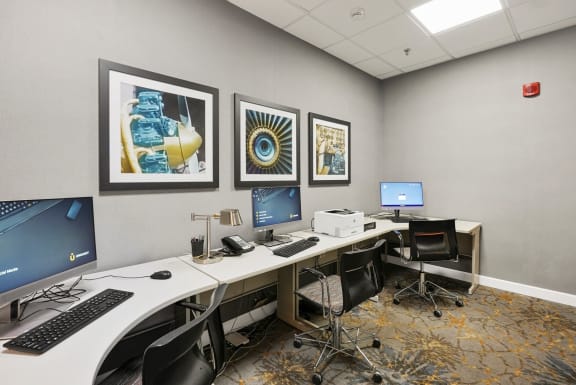Business Center With Computers at Aire MSP Apartments, Bloomington, Minnesota