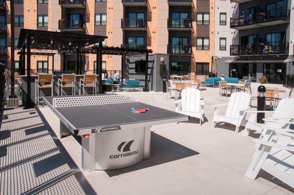 Outdoor Dining and Gaming Area at The Axis, Plymouth, Minnesota