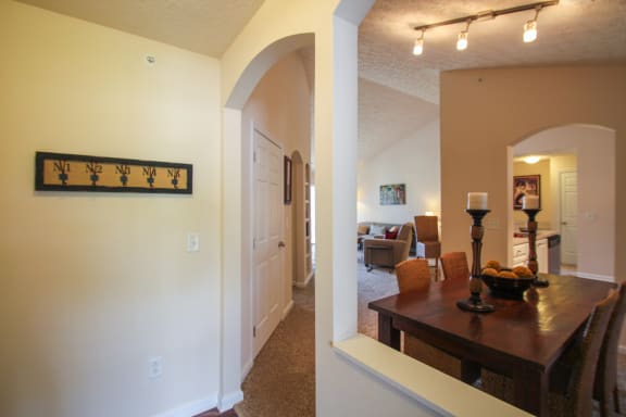 This is a photo of the entryway/dining room in the 2 bedroom Atlantic floor plan at Nantucket Apartments in Loveland, OH.