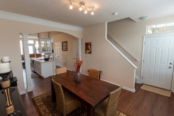 This is a photo of the dining room in the 1242 square foot, 2 bedroom Spinnaker floor plan at Nantucket Apartments in Loveland, OH.