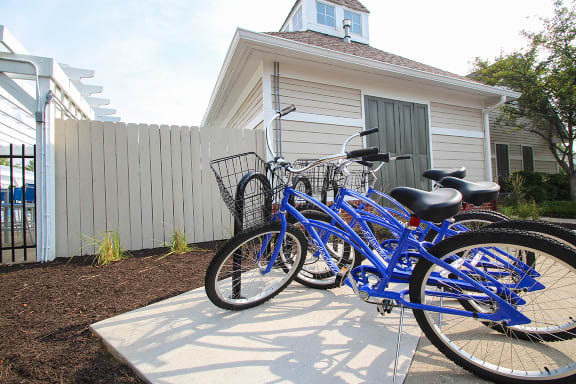 This is a photo of the Sanctuary Cycle Station (free for loan bikes) at The Sanctuary at Fishers in Fishers, IN.