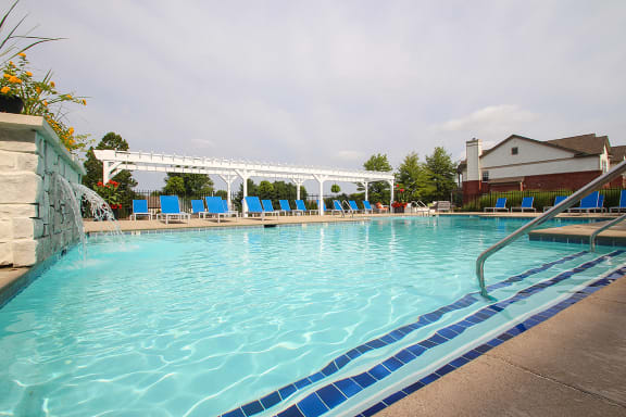 This is a photo of the swimming pool at the Sanctuary at Fishers Apartments in Fishers, IN.