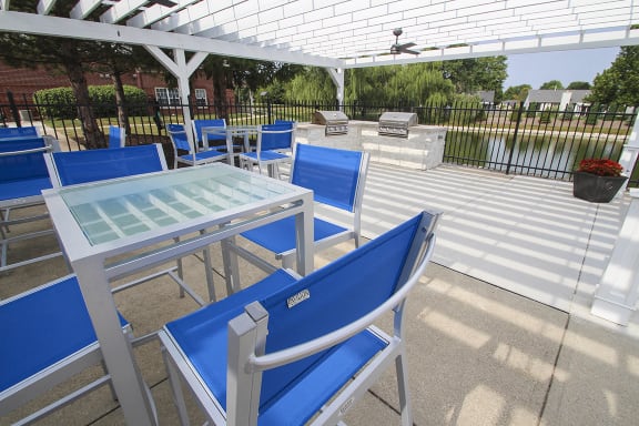 This is a photo of the BBQ/outdoor lounge area at The Sanctuary at Fishers in Fishers, IN.