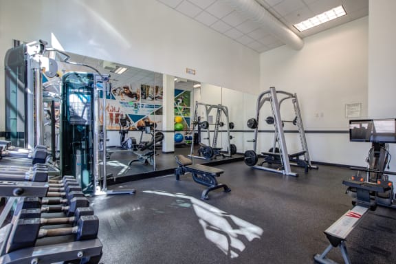 Free weights in 24-Hour Fitness Studio at at  Discovery Heights in Issaquah, Washington