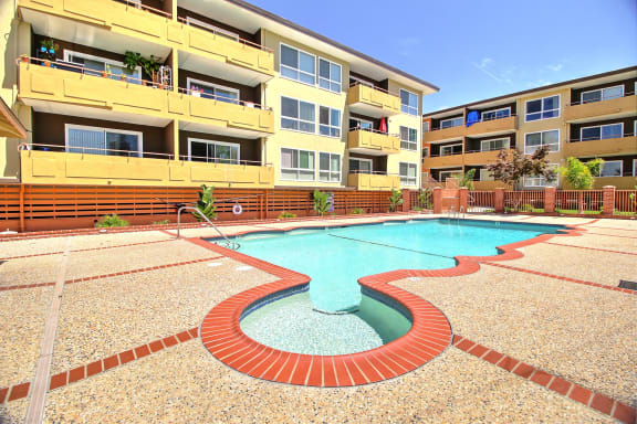 Pool side building at Madison Place, San Mateo, CA, 94403