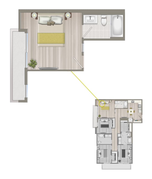 Ascent Furnished Co-Living Primary Suite C4D