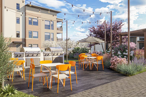 Outdoor Grill With Intimate Seating Area at Link Apartments® Linden, Chapel Hill