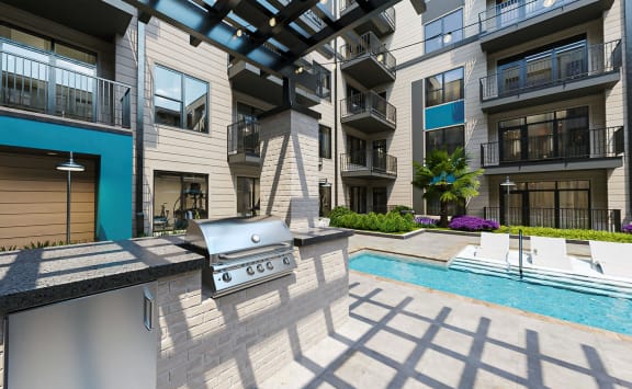 Image of pool with lap lane and gas grills at Link Apartments Montford Phase 2