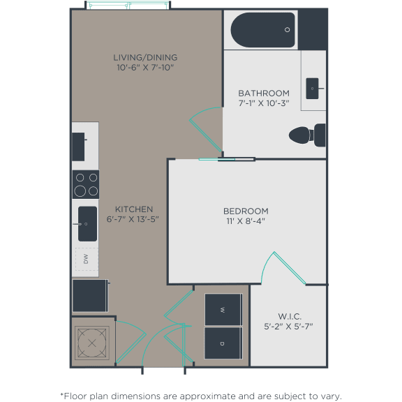 One bed one bath floor plan D at Link Apartments® Broad Ave, Memphis