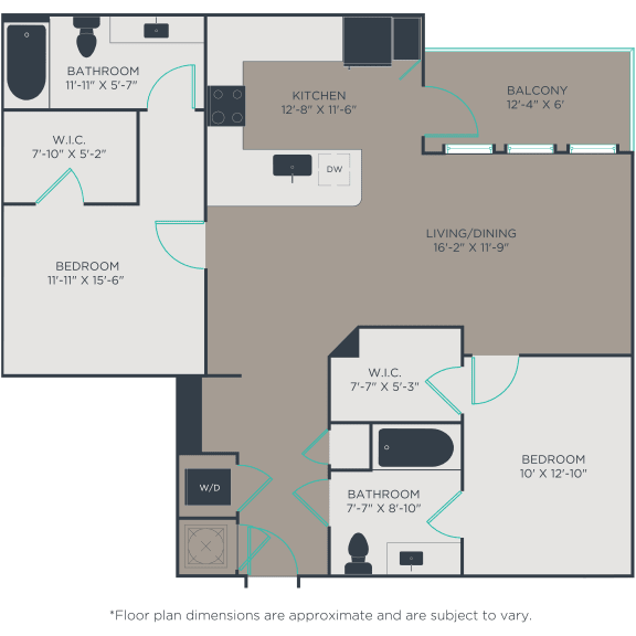 Two bedroom 2 bathroom floor plan B2 at Link Apartments® Broad Ave, Tennessee