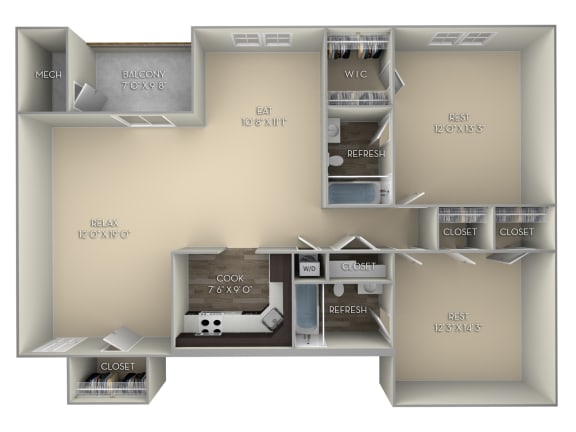Catoctin Tuscarora Creek 2 bedroom 2 bath unfurnished floor plan apartment 1069 SF Catoctin Tuscarora Creek 2 bedroom 2 bath unfurnished floor plan apartment in Leesburg VA