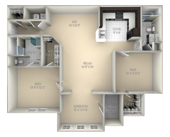 2 bedroom 2 bath unfurnished floor plan Compass Pointe Village on the Lake 2 bedroom 2 bath unfurnished floor plan apartment in Spring Lake NC