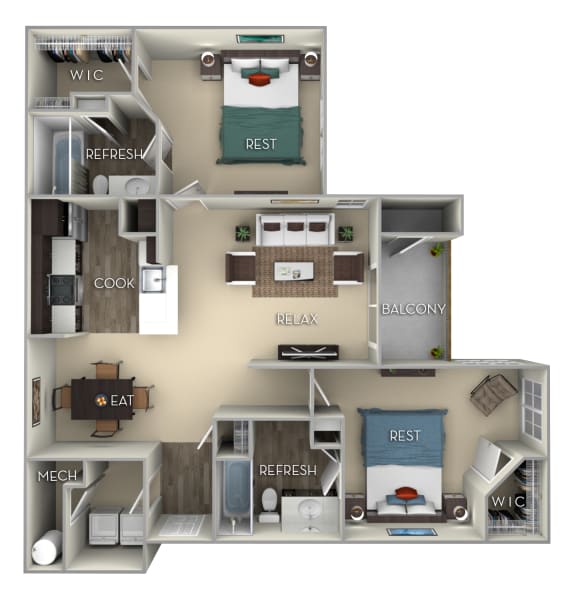 Cardinal Kensington Place 2 bedrooms 2 baths furnished floor plan apartment in Woodbridge VA Cardinal Kensington Place 2 bedrooms 2 baths furnished floor plan apartment in Woodbridge VA at Kensington Place, Woodbridge, VA, 22191