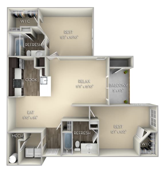 Cardinal Kensington Place 2 bedrooms 2 baths unfurnished floor plan apartment in Woodbridge VA Cardinal Kensington Place 2 bedrooms 2 baths unfurnished floor plan apartment in Woodbridge VA at Kensington Place, Virginia, 22191