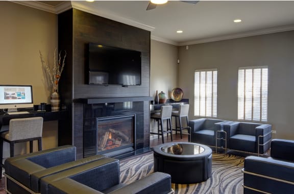 Clubhouse with Resident Lounge and Fireplace at Algonquin Square Apartment Homes, Algonquin, IL,60102