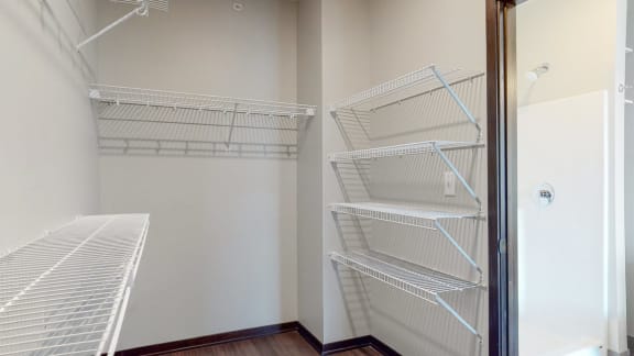 Walk in closet attached to the bathroom in the master bedroom in Shine floor plan at Haven at Uptown in Lincoln, NE