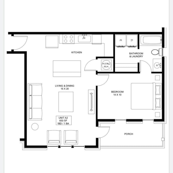 1 bedroom 1 bathroom Floor plan V 1 bedroom 1 bathroom Floor plan V at The Mobile Lofts, Mobile, AL