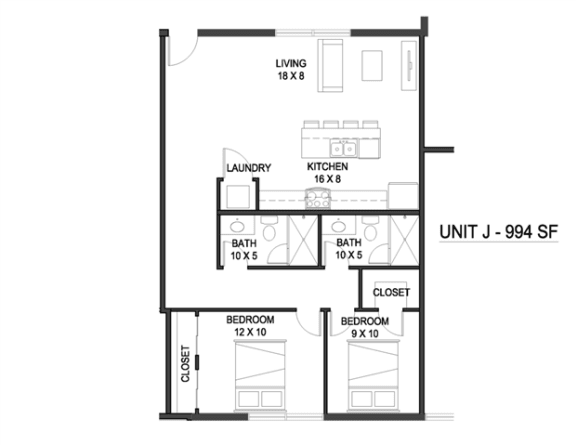 2 bedroom 2 bathroom Floor plan A 2 bedroom 2 bathroom Floor plan A at The Mobile Lofts, Alabama, 36604
