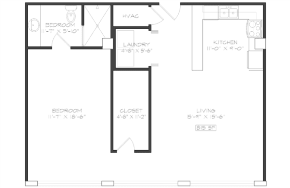 1 bedroom 1 bathroom Floor plan L 1 bedroom 1 bathroom Floor plan L at The Mobile Lofts, Mobile, Alabama