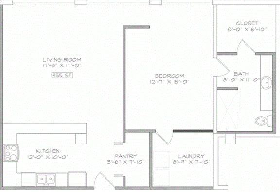 1 bedroom 1 bathroom Floor plan M 1 bedroom 1 bathroom Floor plan M at The Mobile Lofts, Mobile, 36604