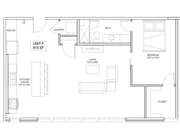 1 bedroom 1 bathroom Floor plan T 1 bedroom 1 bathroom Floor plan T at The Mobile Lofts, Alabama, 36604