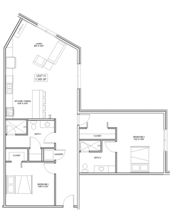 2 bedroom 2 bathroom Floor plan F 2 bedroom 2 bathroom Floor plan F at The Mobile Lofts, Alabama