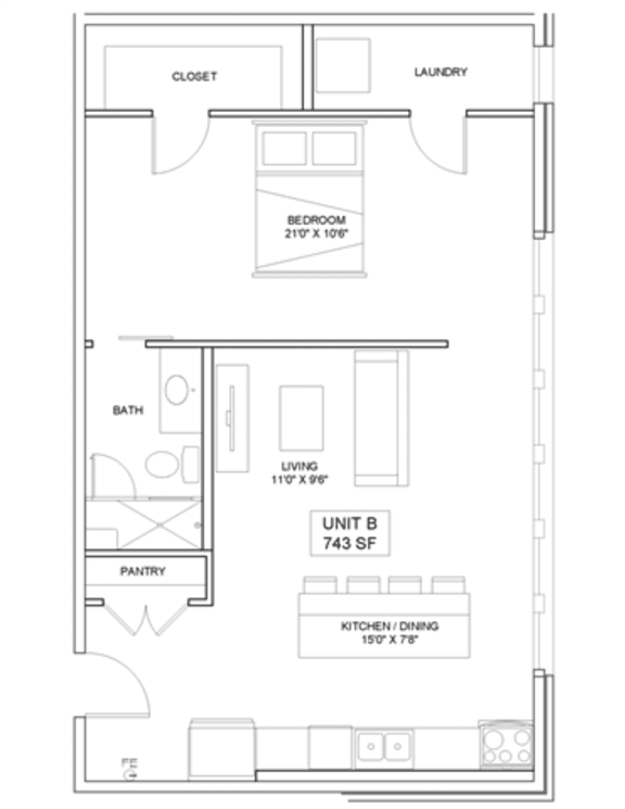 1 bedroom 1 bathroom Floor plan P 1 bedroom 1 bathroom Floor plan P at The Mobile Lofts, Mobile, Alabama