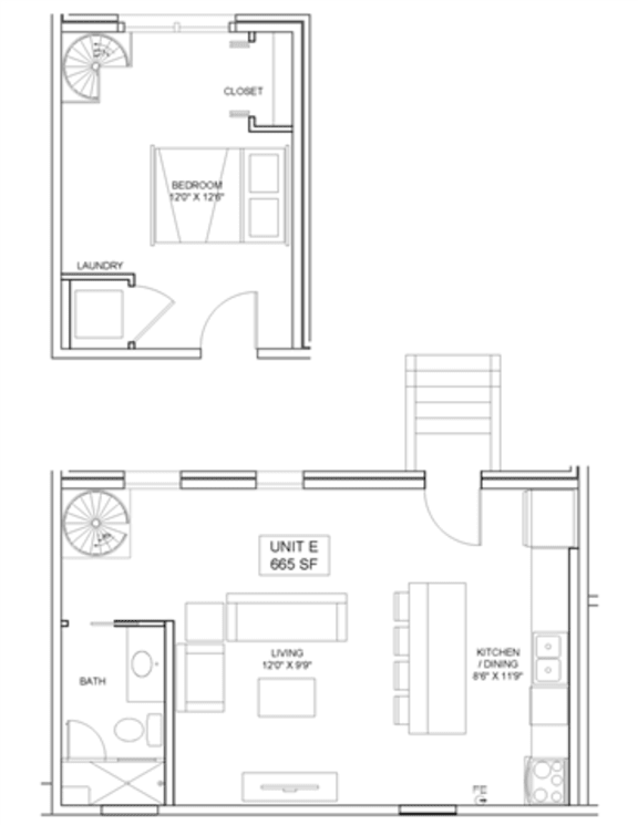 1 bedroom 1 bathroom Floor plan O 1 bedroom 1 bathroom Floor plan O at The Mobile Lofts, Mobile, AL, 36604