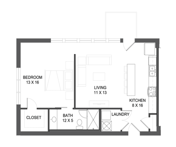 1 bedroom 1 bathroom Floor plan F 1 bedroom 1 bathroom Floor plan F at The Mobile Lofts, Alabama