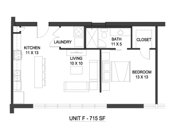 1 bedroom 1 bathroom Floor plan B 1 bedroom 1 bathroom Floor plan B at The Mobile Lofts, Mobile, 36604