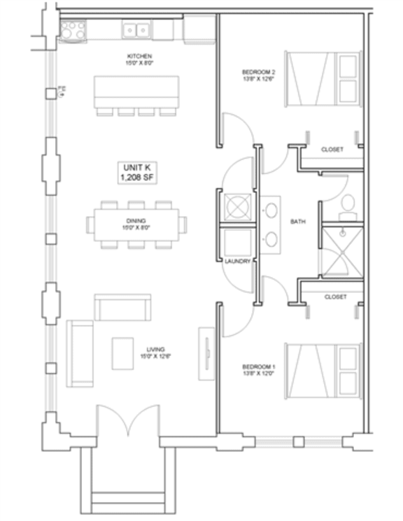 2 bedroom 1 bathroom Floor plan C 2 bedroom 1 bathroom Floor plan C at The Mobile Lofts, Mobile, 36604