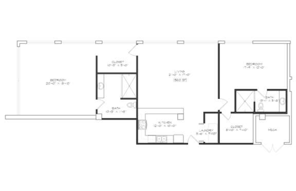 2 bedroom 2 bathroom Floor plan C 2 bedroom 2 bathroom Floor plan C at The Mobile Lofts, Mobile, AL, 36604