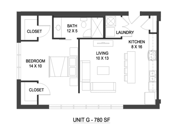 1 bedroom 1 bathroom Floor plan H 1 bedroom 1 bathroom Floor plan H at The Mobile Lofts, Mobile